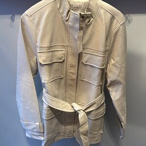 a new day Cream day faux Leather Jacket